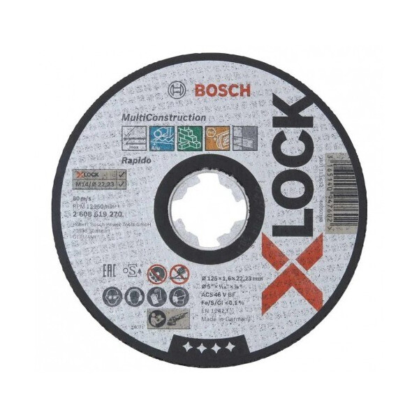 

Круг отрезной Bosch X-Lock MultiMaterial, 125х1,6х22,23 мм (2608619270)