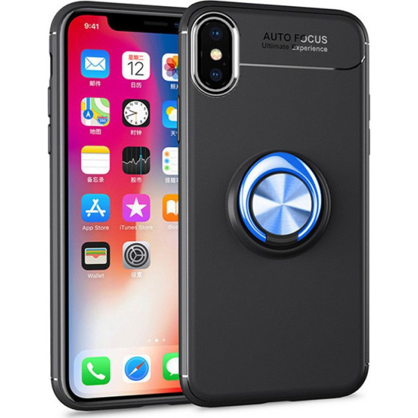 

TPU Deen ColorRing под магнитный держатель для Apple iPhone XS Max (6.5) (Черный / Синий) (681716)