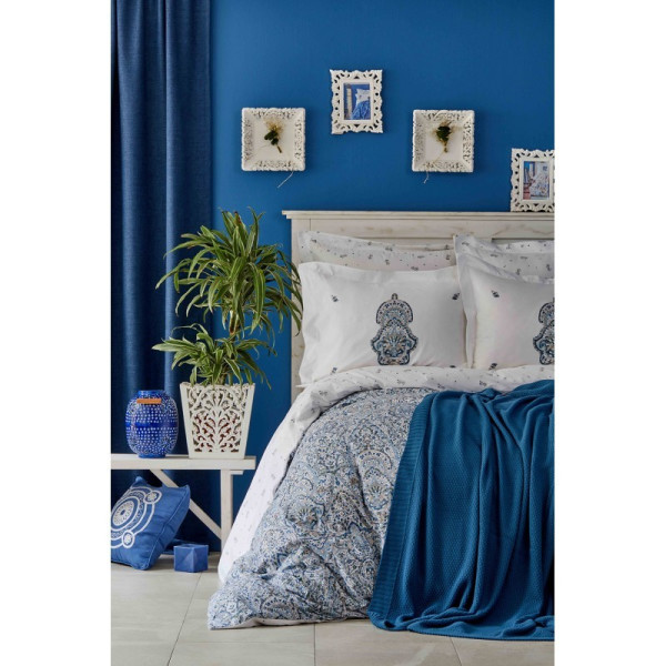 

с пледом Karaca Home - Paula indigo 2019-1 евро (12592)