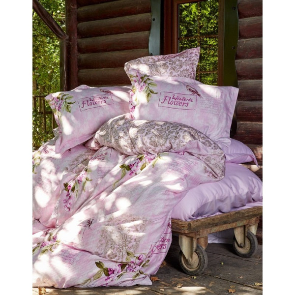 

Комплект постельного белья Karaca Home сатин - Wisteria pembe 2016 евро (1822)