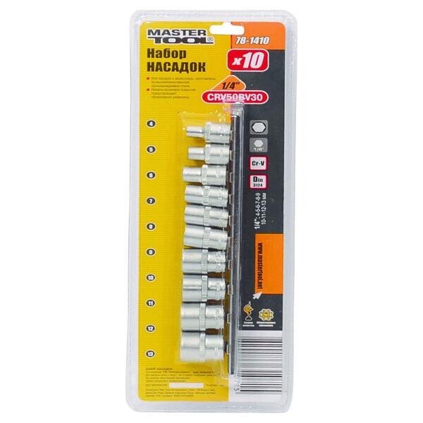 

Набор головок шестигранных 1/4" MasterTool - 10 шт. 4-13 мм (78-1410)