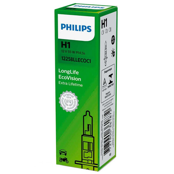 

Галогеновая лампа Philips H1 LongLife EcoVision 12258LLECOC1 55W 12v P14,5s