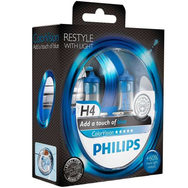 

Галогеновая лампа Philips H4 (HB2, 9003) ColorVision Blue 12342CVPBS2 60/55W P43t