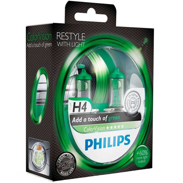 

Галогеновая лампа Philips H4 (HB2, 9003) ColorVision Green 12342CVPGS2 60/55W P43t