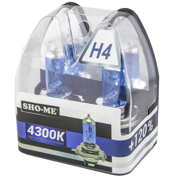 

Галогеновые лампы Sho-Me H4 +120% 4300К