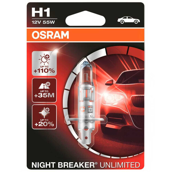 

Галогеновая лампа Osram H1 Night Breaker Unlimited 64150NBU-BLI 55w P14.5S Blister