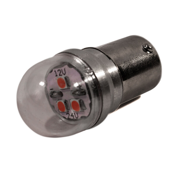 

Светодиодная лампа AllLight T25 3 SMD 5050 BA15S 12-24V пузырек RED