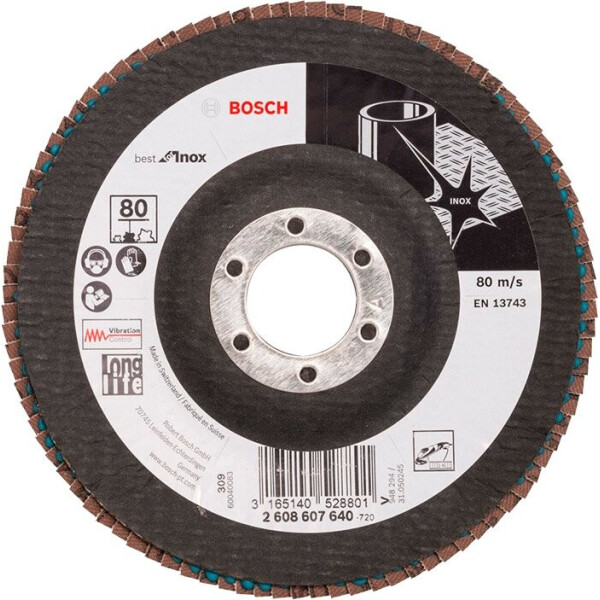 

Лепестковый шлифкруг Bosch Best for Inox, X581, 12522,23 мм, К60 (2608607639)