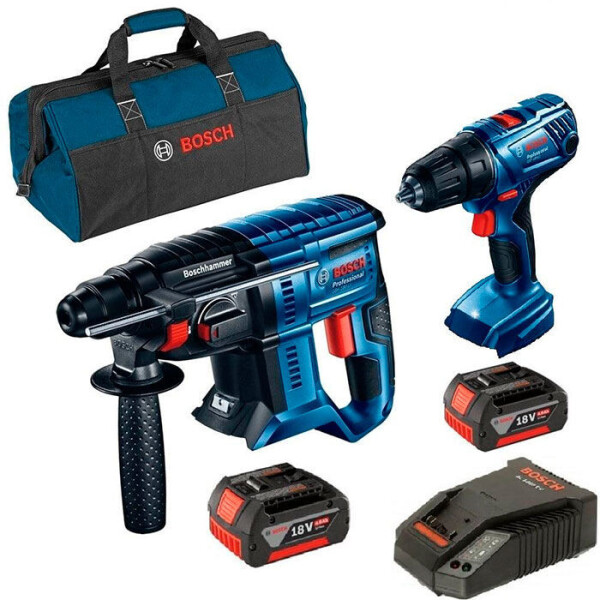 

Аккумуляторные дрель-шуруповерт Bosch GSR 180-Li + перфоратор GBH180-L + AL1860CV + 2 акб GBA18V4Ah + сумка (06019F8102)