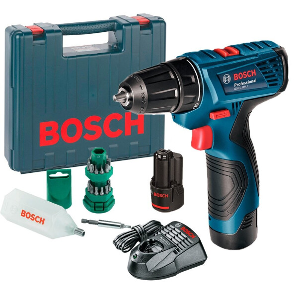 

Аккумуляторная дрель-шуруповерт Bosch GSR 120-LI + 2 акб + AL 1115 CV + 24 биты + чемодан (06019F700D)