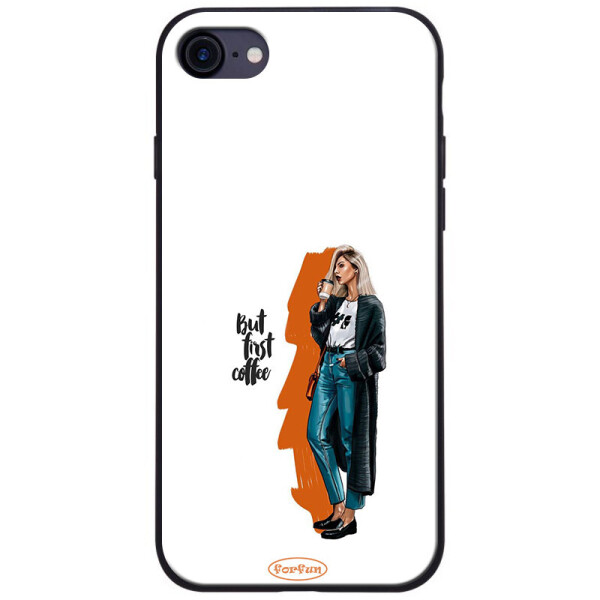 

TPU+PC чехол ForFun для Apple iPhone SE (2020) But first coffee / белый (81118212)