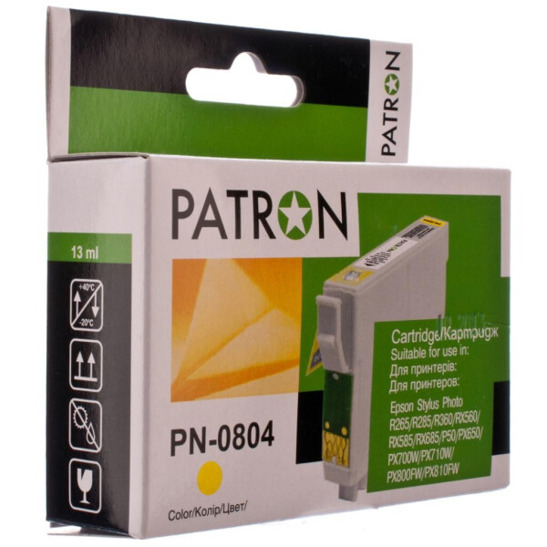 

Картридж PATRON EPSON R265/285/360,RX560/585/685,P50,PX650 YELLOW (T0804) (PN-0804)