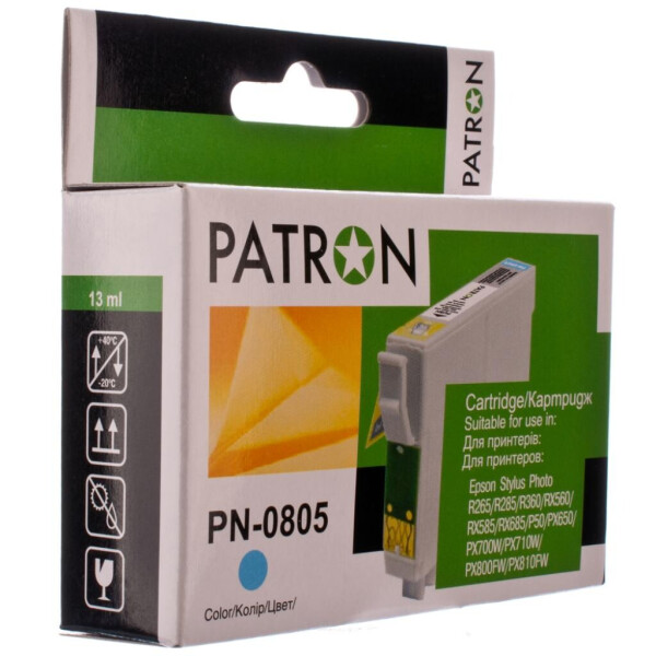 

Картридж PATRON EPSON R265/285/360,RX560/585/685,P50,PX650 LIGHT CYAN (T0805 (PN-0805)