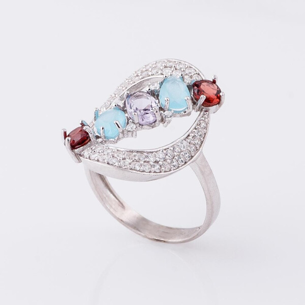 

Серебряное кольцо GS с цветными фианитами
