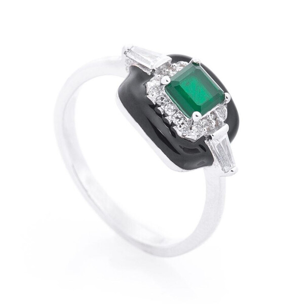 

Серебряное кольцо GS (эмаль, фианит, изумруд, кварц)