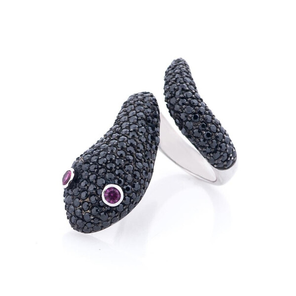 

Серебряное кольцо GS "Змея" (черные фианиты)