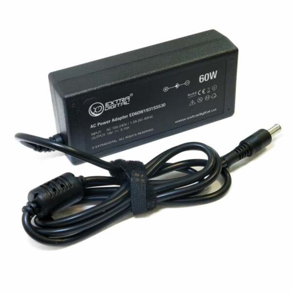 

Блок питания к ноутбуку EXTRADIGITAL Samsung 19V, 3.15A, 60W (5.5x3.0) (PSS3812)