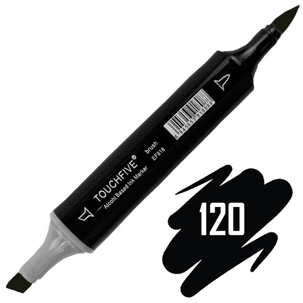 

Маркер-кисть двусторонний TOUCHFIVE BRUSH №120 Black (Черный) (BRTF2209-120)