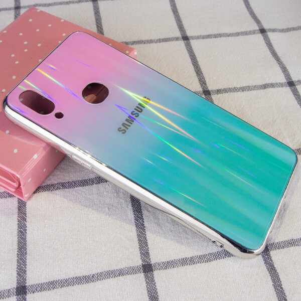 

TPU+Glass чехол Gradient Aurora с лого для Samsung Galaxy A10s Розовый / Бирюзовый (119651)