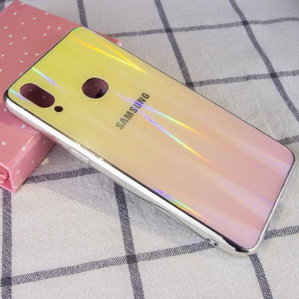 

TPU+Glass чехол Gradient Aurora с лого для Samsung Galaxy A10s Золотой / Розовый (119648)