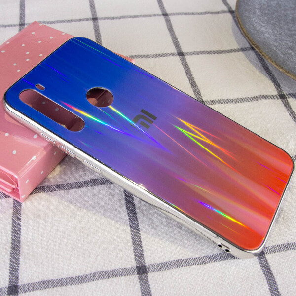 

TPU+Glass чехол Gradient Aurora с лого для Xiaomi Redmi Note 8 Синий / Красный (119664)
