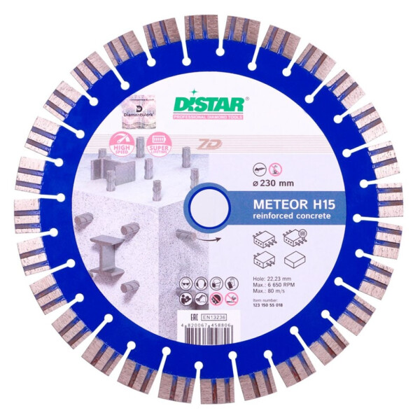 

Алмазный диск Distar 230x2,6/1,6x15x22,23-28 Meteor H15 бетон (12315055018)