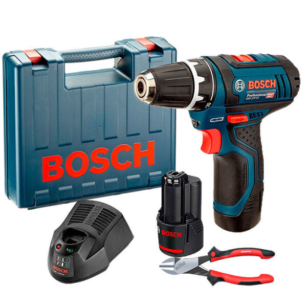 

Дрель-шуруповерт Bosch GSR 12V-15 + з/у GAL 1230 CV + 2 x акб GBA 12V 2 Ah + чемодан + плоскогубцы Wiha (0615990K2L)