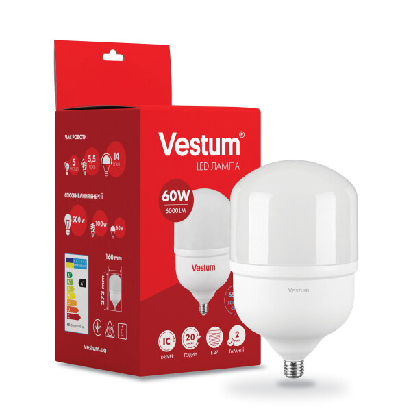 

Лампа светодиодная Vestum T160 60W 6500K 220V E27 (Vst-1142)