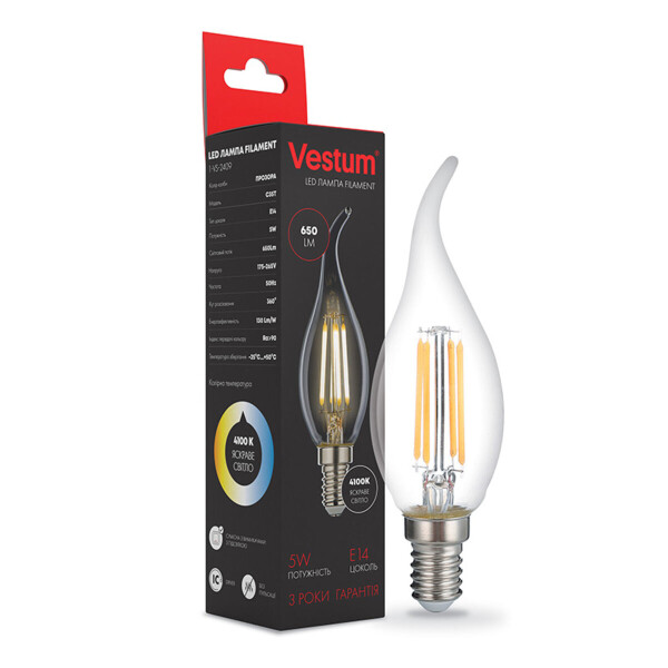 

Лампа филаментная Vestum С35Т Е14 5Вт 220V 4100К (Vst-13754)