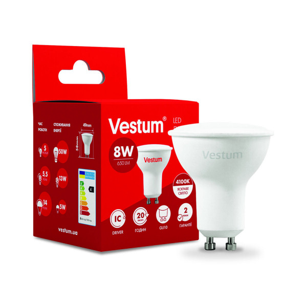 

Лампа светодиодная Vestum Mr16 8W 4100K 220V Gu10 (Vst-13740)