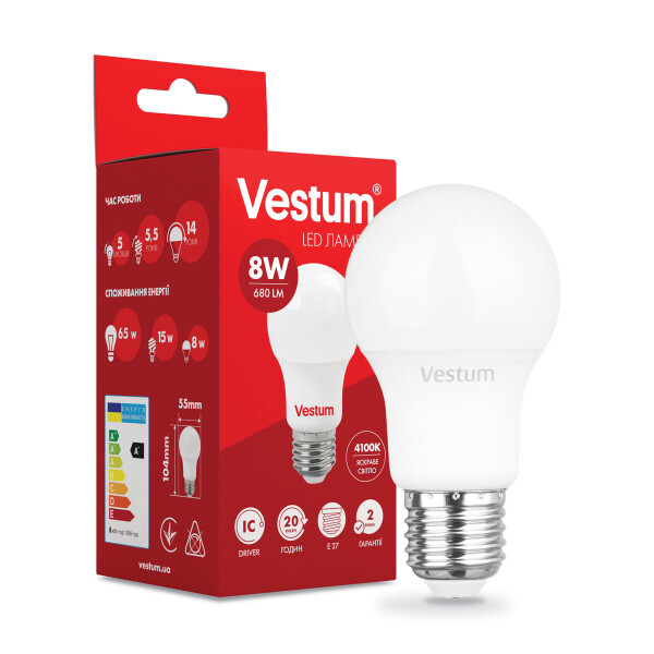 

Лампа светодиодная Vestum A55 8W 4100K 220V E27 (Vst-491)