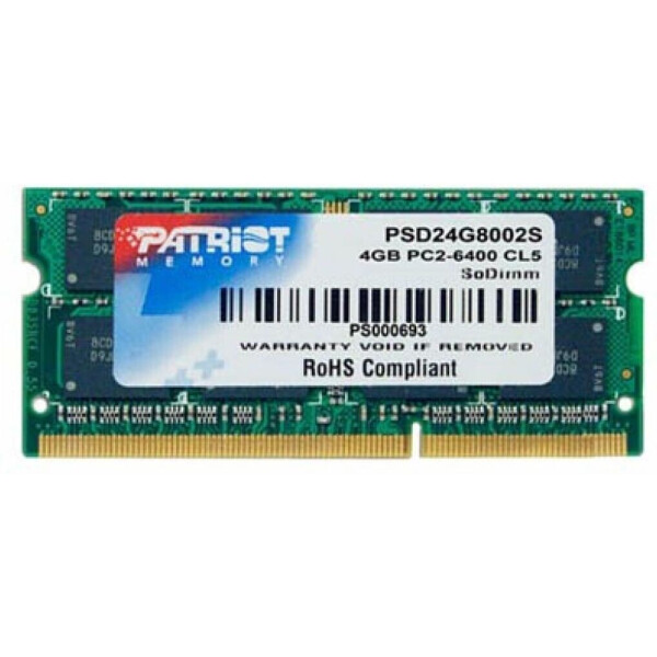 

Оперативная память Patriot SoDIMM DDR2 4GB 800 MHz (PSD24G8002S)
