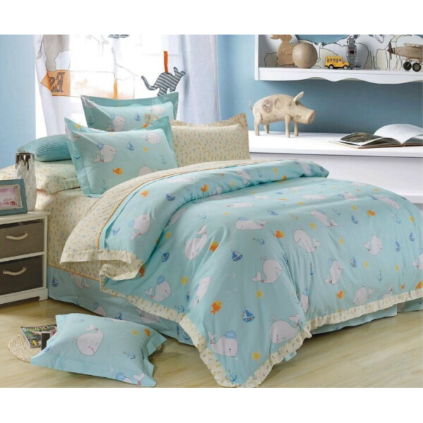 

Постельное белье CottonTwill Сатин Киты на голубом 1-спальный Голубой 145x215 см