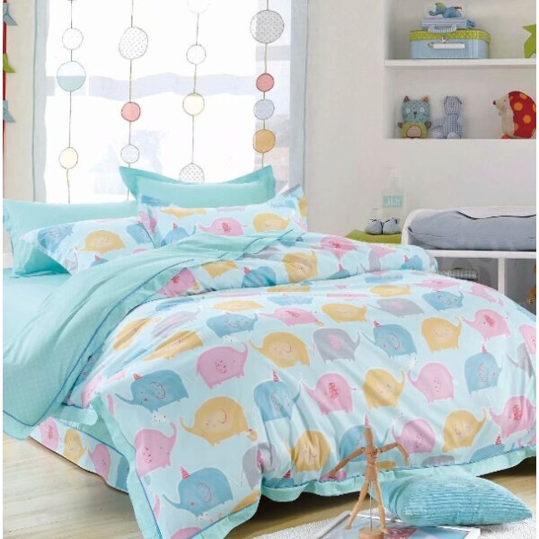 

Постельное белье CottonTwill Сатин Слоники 1-спальный Голубой 145x215 см
