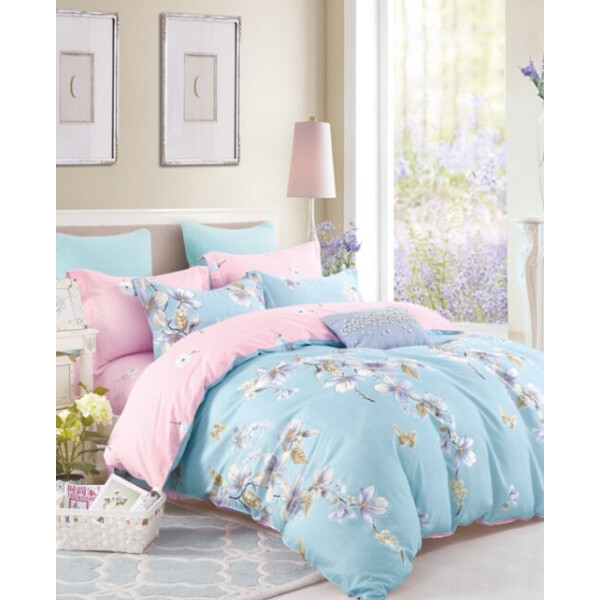 

Постельное белье CottonTwill Сатин Жизнь цветов Евро Голубой 200x220 см