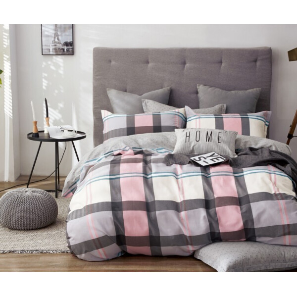 

Постельное белье CottonTwill Сатин Морфей, клетка серая и розовая 2-спальный 175x215 см
