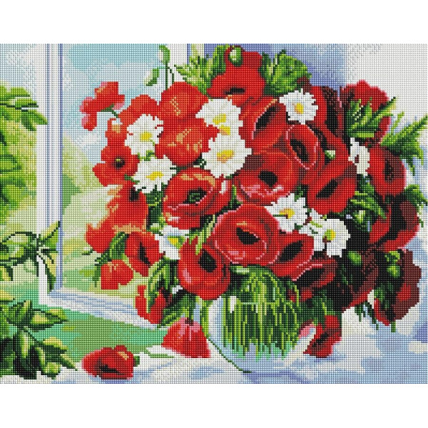 

Алмазная мозаика -Букет из маков и ромашек 40*50 см