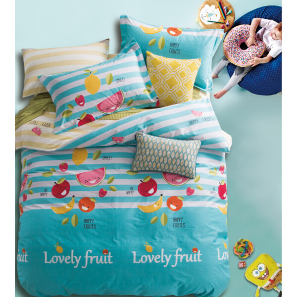 

Постельное белье CottonTwill Любимые фрукты 2-спальный Голубой 175x215 см