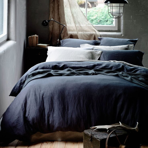 

Льняное постельное бельё CottonTwill Евро Темно-синий 200x220 см