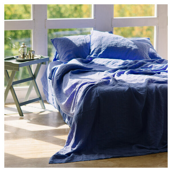 Льняное постельное бельё CottonTwill Евро Синий 200x220 см