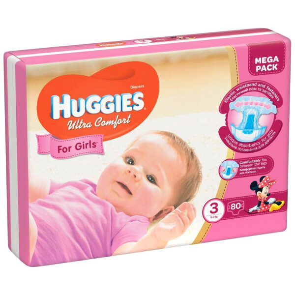 

Подгузники для девочек Huggies Ultra Comfort Mega Pack 3, 5-9 кг, 80 шт.