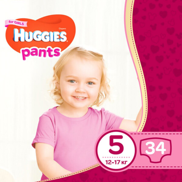 

Трусики-подгузники для девочек Huggies Pants 2558151, 5 (12-17 кг), 34 шт.
