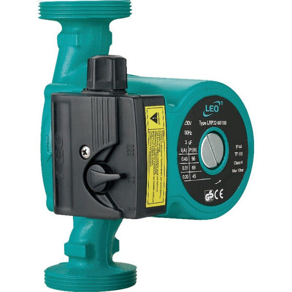 

Насос циркуляц 96Вт Hmax 6м Qmax 66л/мин Ø1½" 180мм + гайки Ø1", LEO 774432