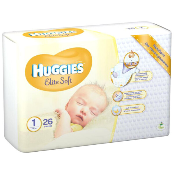 

Подгузники Huggies Elite Soft 1, 2-5 кг, 26 шт.