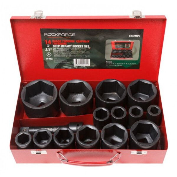 

Головки ударные глубокие, набор 14пр., 3/4 " 6гр., RF-6142MPB ROCKFORCE
