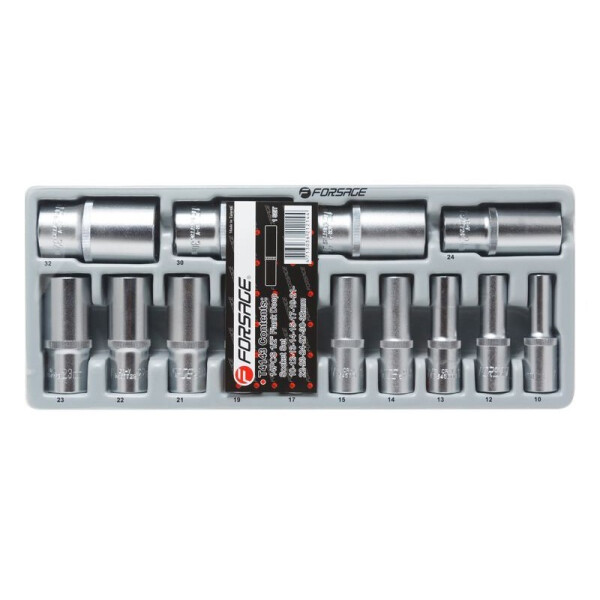 

Головки глубокие, набор 14пр., 1/2 " 10-32мм, 6-гран. в лотке, F-T4143 FORSAGE