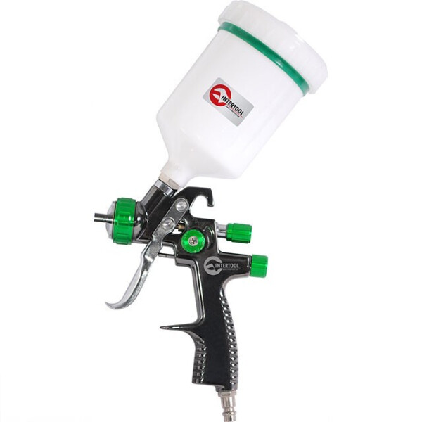 

LVLP GREEN NEW Професс. краскопульт 1.3мм, в.пласт.бачок 600мл., mах 1.5 (PT-0132 Intertool)