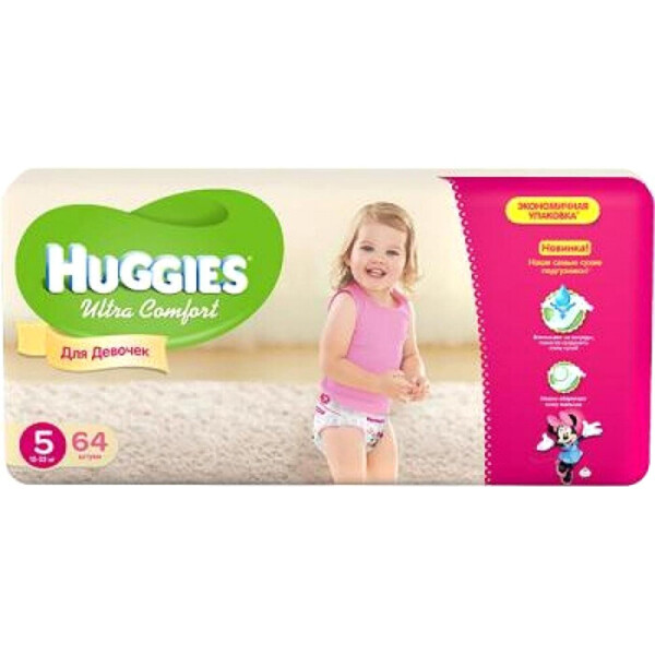 

Подгузники Huggies Ultra Comfort 5, для девочек, 12-22кг, 56 шт.