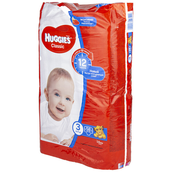 

Подгузники Huggies Classic 3 Jumbo, 4-9 кг, 58 шт.