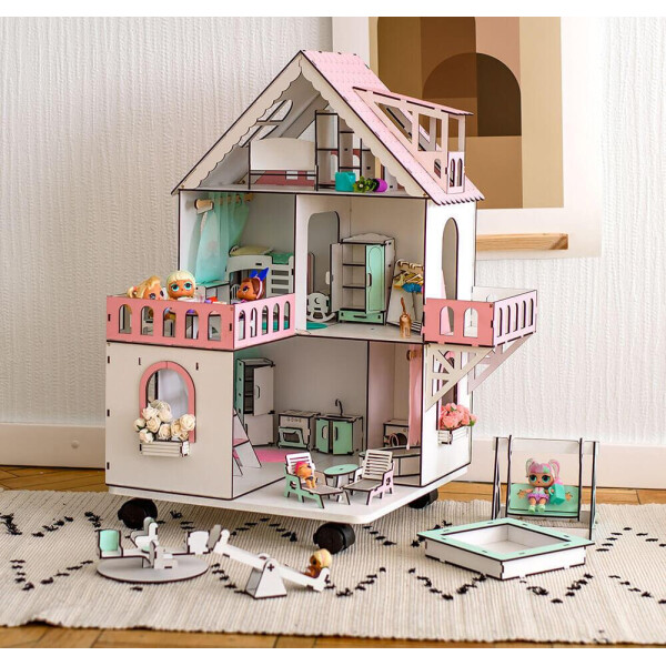 

Кукольный домик NestWood МИНИ КОТТЕДЖ для кукол LOL на подставке с колесиками (NW008)